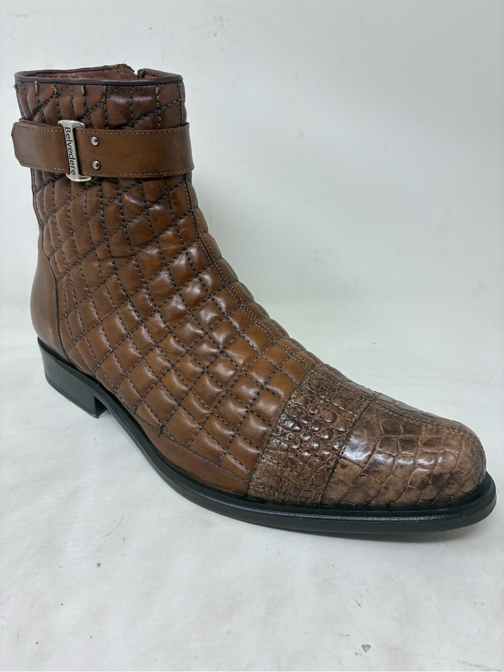 Belvedere Quilted Libero Alligator/Calf Quilted Leather Ankle Boots